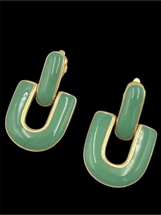 Trifari Jewelry - Trifari Signed Vintage Teal Enamel Door Knocker Clip On Earrings